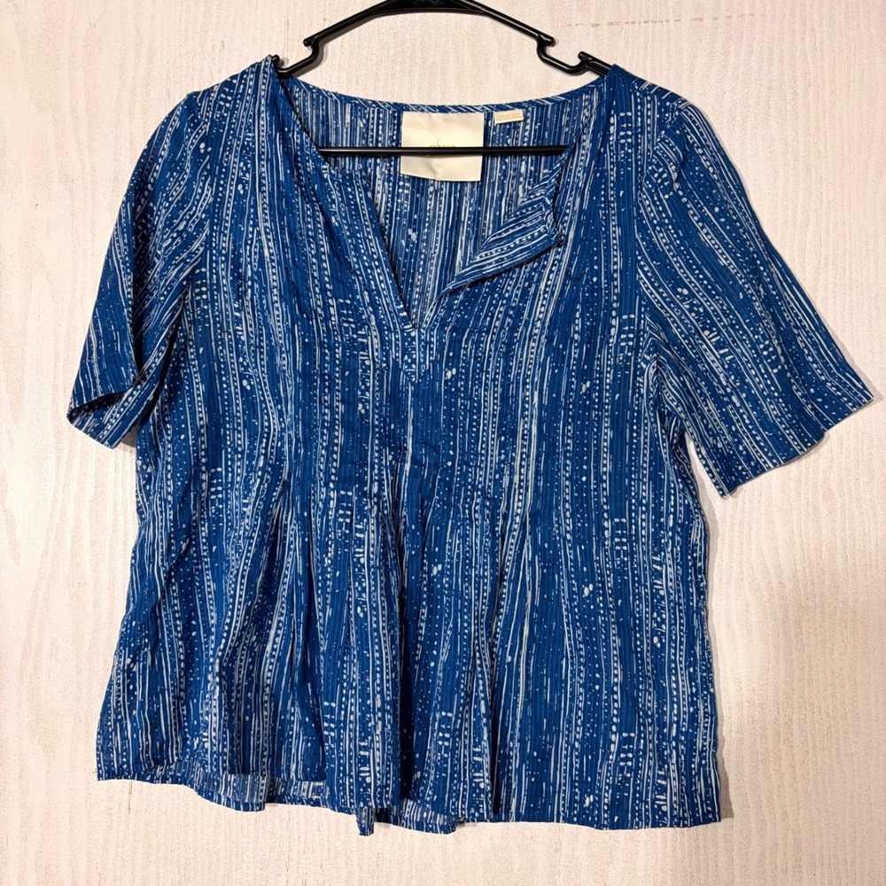Maeve Anthropologie Blouse Womens 2 Blue White Stripe Cotton V-Neck Boho Top